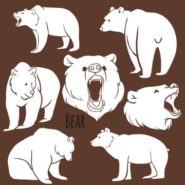 Set of wild bear silhouettes on the background. clipart