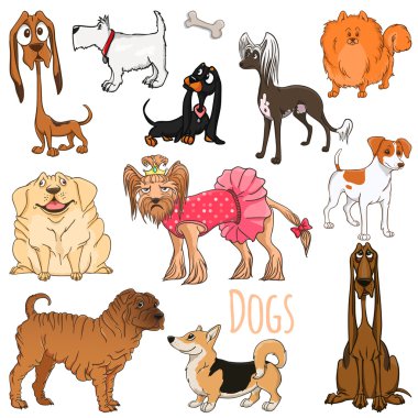 komik karikatür dogs.vector illüstrasyon vektör kümesi