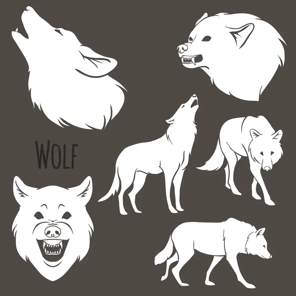 Graue Wolf Silhouette Set — Stockvektor