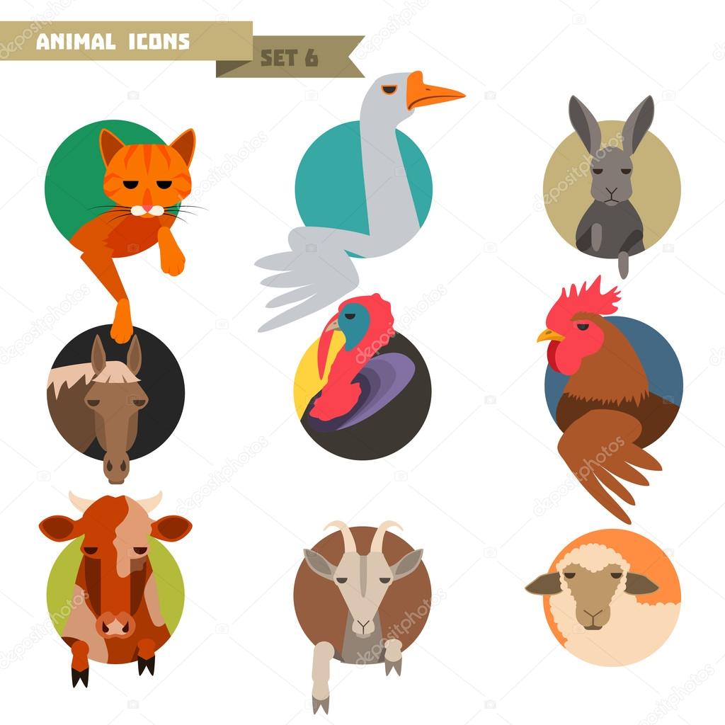 Fattoria animali avatar con disegno piatto illustrazione vettoriale — Vettoriali di Dashikka