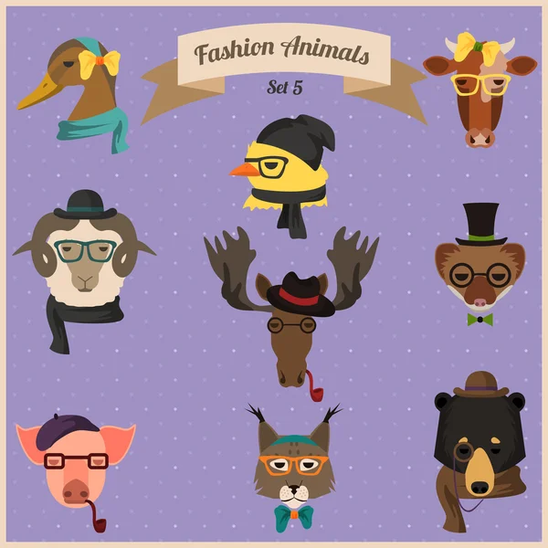 Fashion Hipster Animals set 5 — Stock Vector