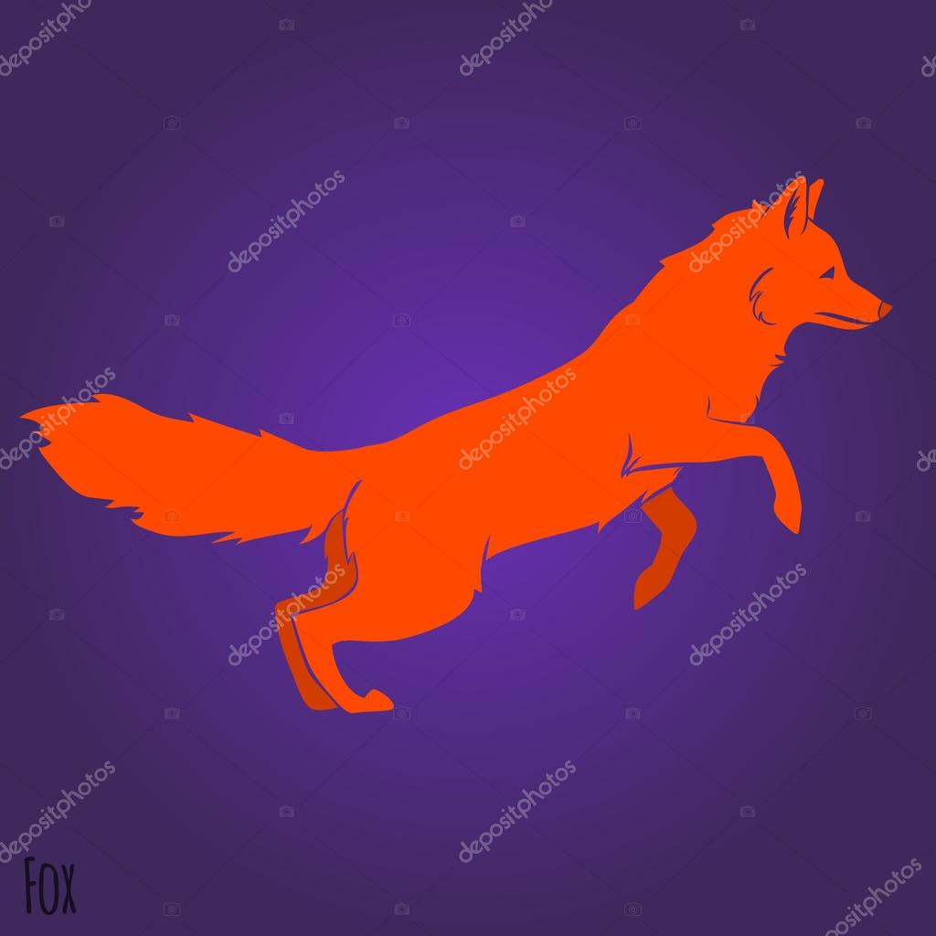 Red running fox silhouette design. Vector illustration