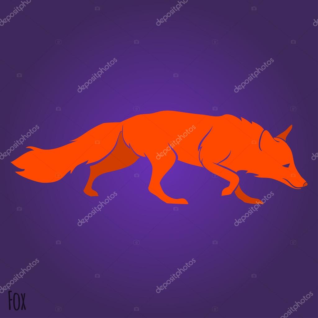 Red running fox silhouette design. Vector illustration