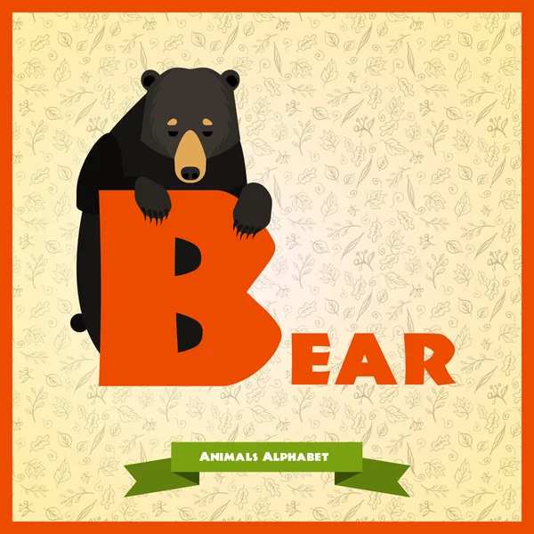 B carta com urso preto atrás . —  Vetores de Stock