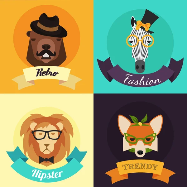 Set of Fashion Hipster Animals — Stock Vector