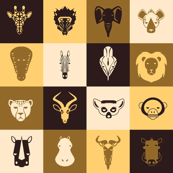 Iconos animales africanos — Vector de stock