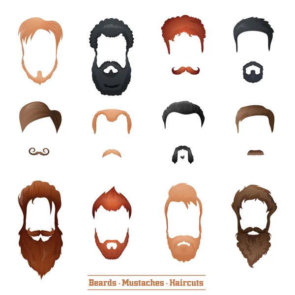 Barbas y bigotes, Peinados — Vector de stock