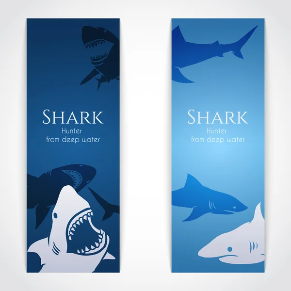 Conjunto de bandeiras com tubarões — Vetor de Stock