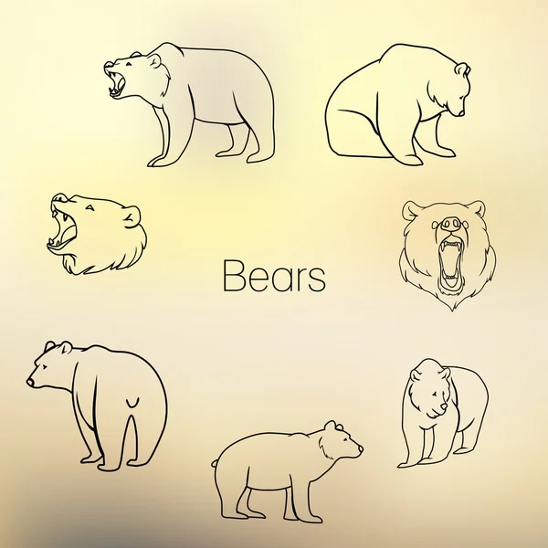 Set of different bears outline Stock Illustration