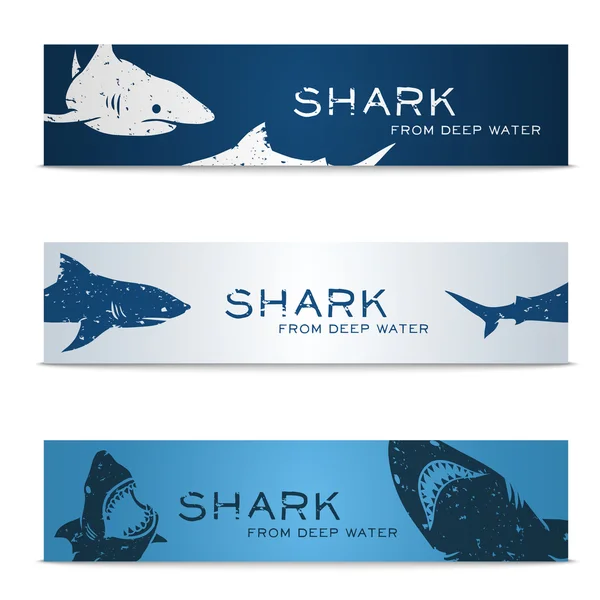 Conjunto de pancartas con tiburones — Vector de stock