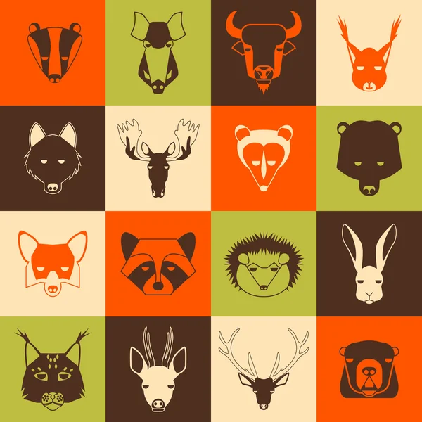Conjunto de iconos de animales forestales — Vector de stock