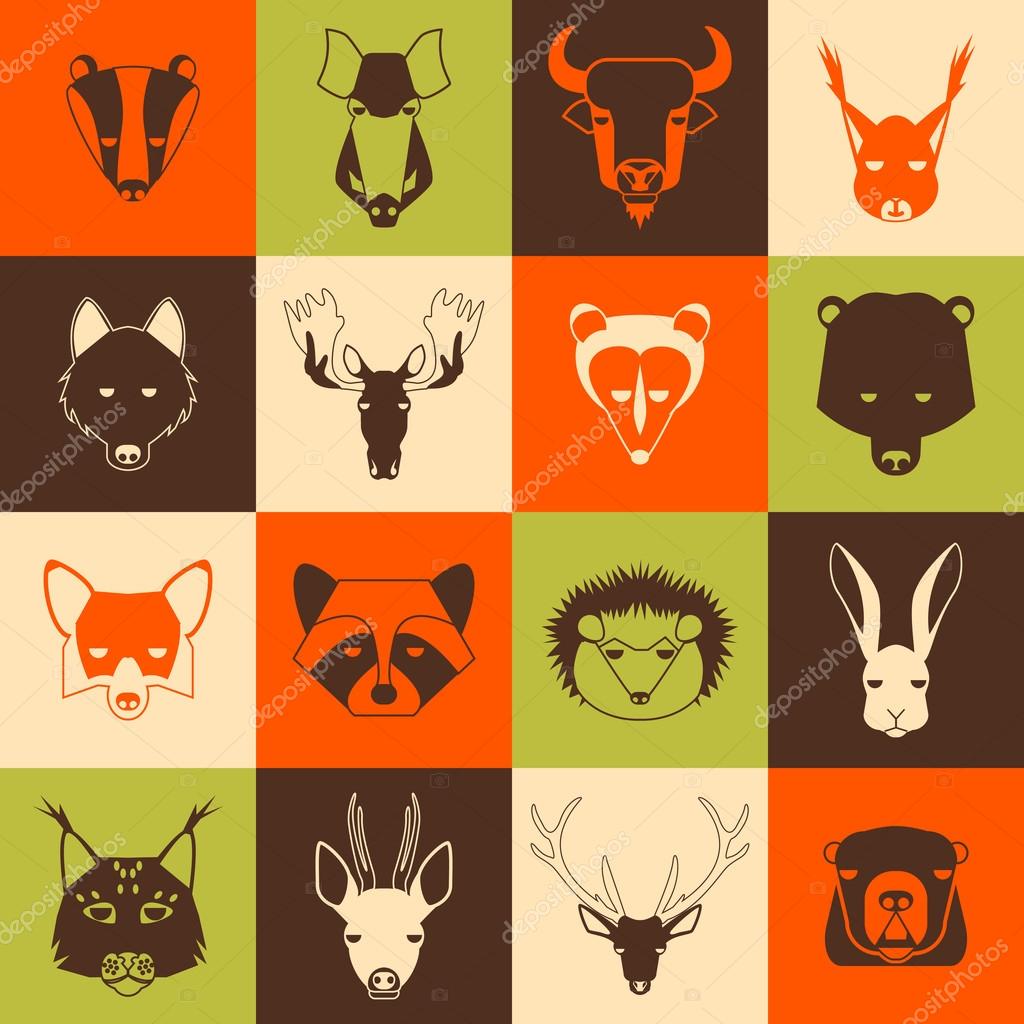 Forest animals icons set with cool design. Vector illustration