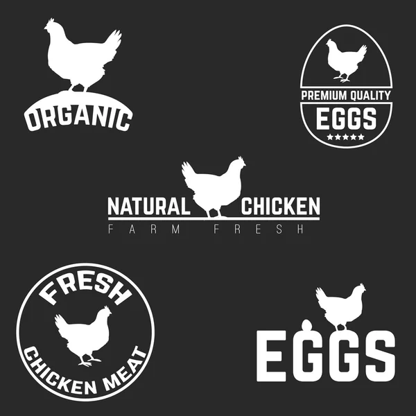 Set chicken and eggs logo emblem. Natural fresh farm — Stock Vector