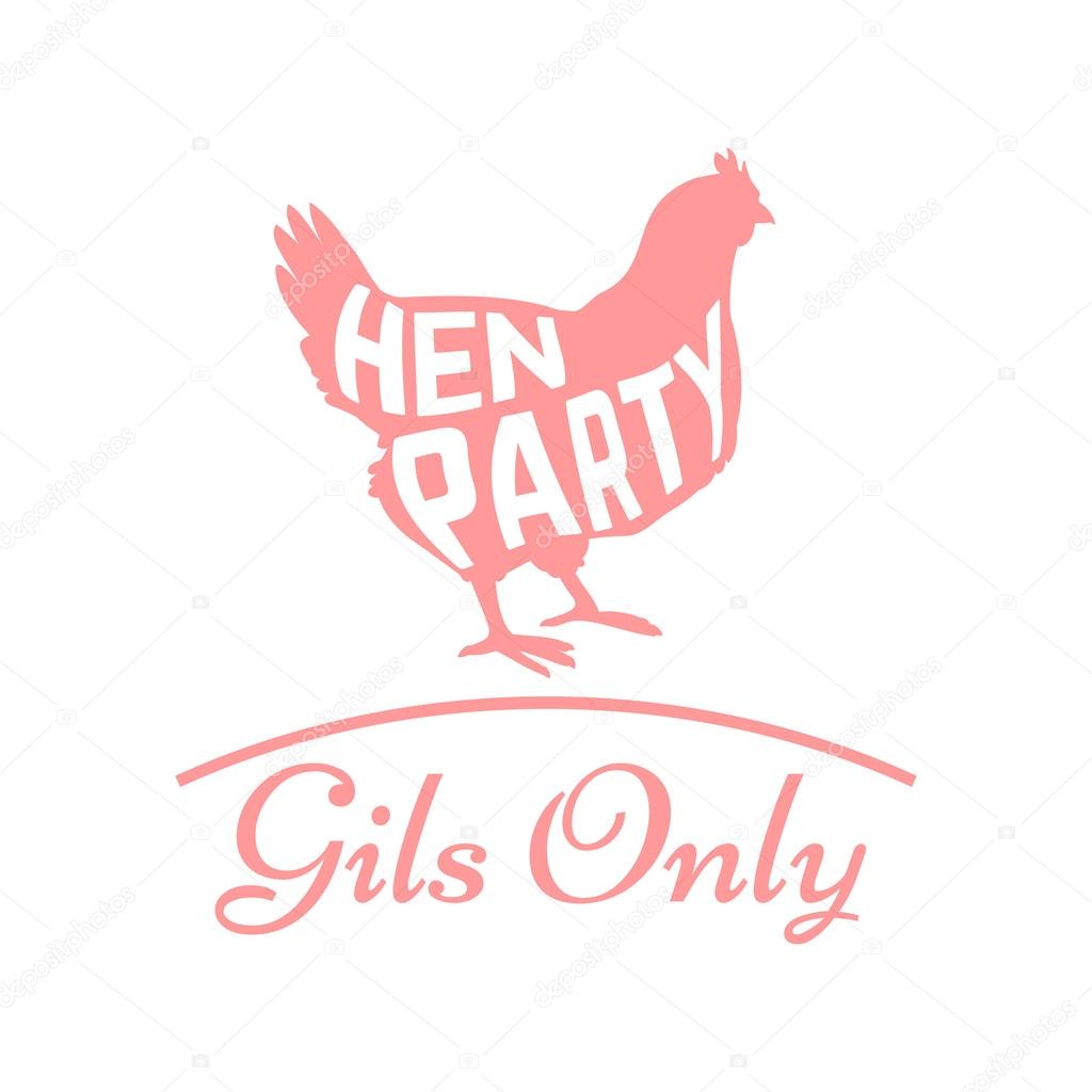 Hen party logotype with chicken silhouette and text. Vector illustration