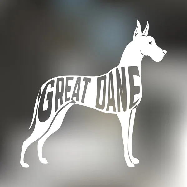 Design creativo di grande dane razza cane silhouette su sfondo sfocato colorato . — Vettoriale Stock