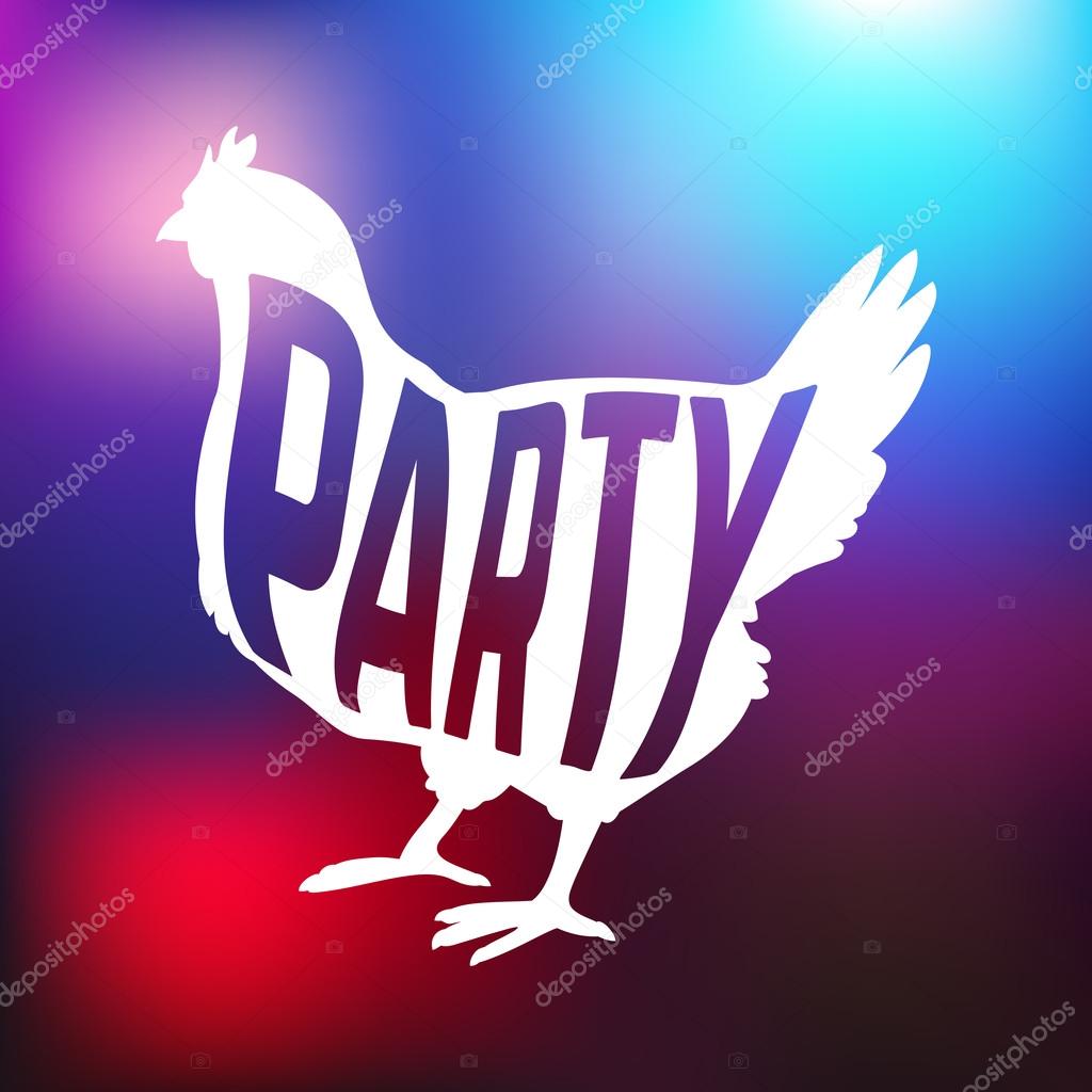 Hen party logotype with chicken silhouette and text. Vector illustration