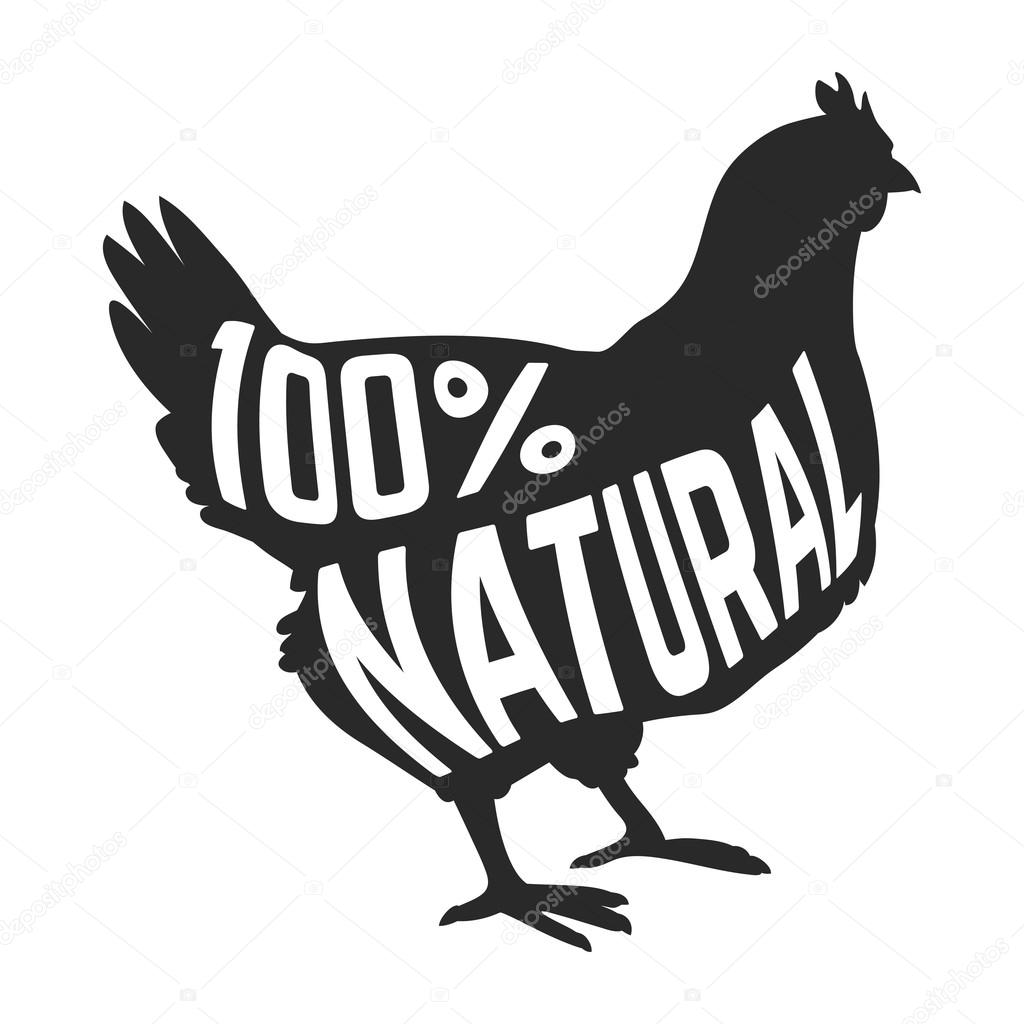 Silhouette of farm Hen black with text inside on white background isolated