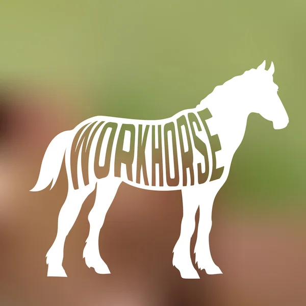 Concept de silhouette de cheval avec texte à l'intérieur sur le fond de la ferme — Image vectorielle