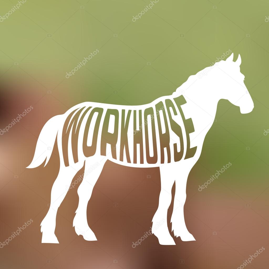 Concept of horse silhouette with text inside on farm background