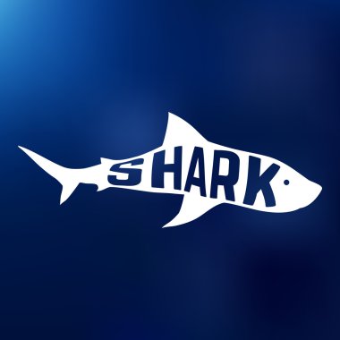 Beyaz köpek balığı siluet içindeki metin ile. Logo kavramı
