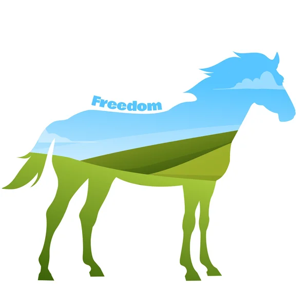 Concept de silhouette de cheval avec texte sur fond de champ . — Image vectorielle