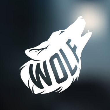 Wolf silhouette with concept text inside on blur background clipart