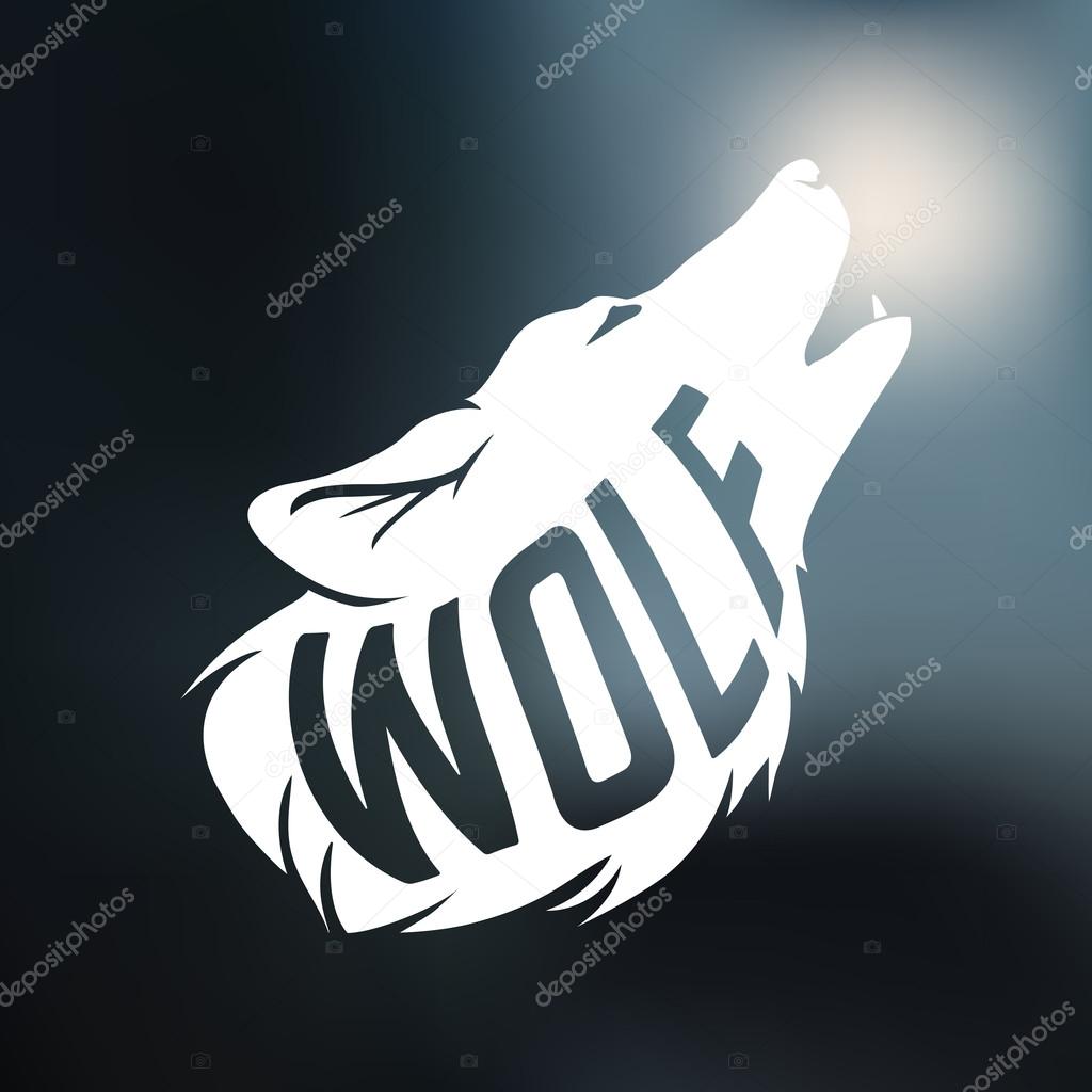 Wolf silhouette with concept text inside on blur background