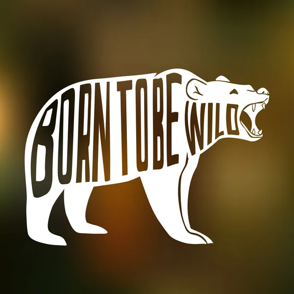 Silhouette of wild bear with text inside on blur background. Vector Graphics