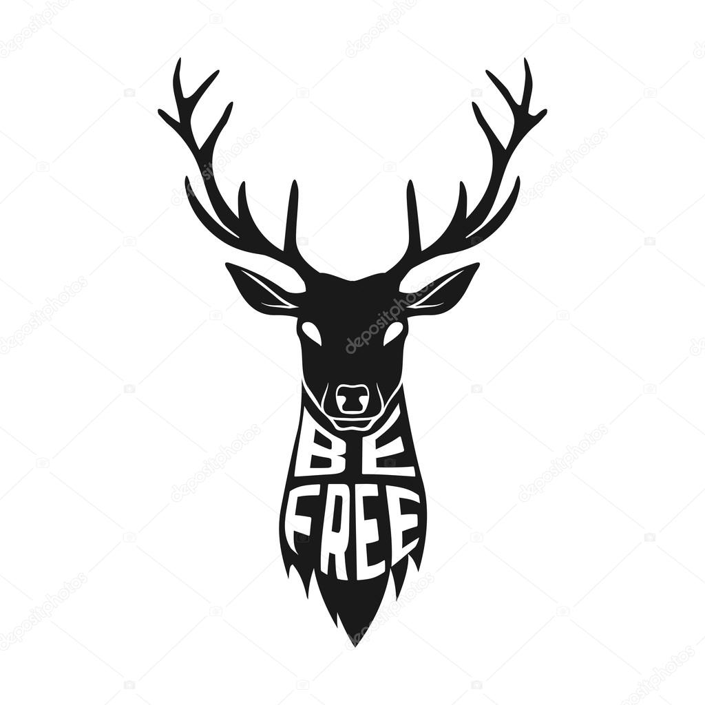 Concept silhouette of deer head with text inside on white background.