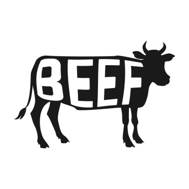 İnek izole siluet siyah beyaz arka plan üzerinde içindeki gücü yaratıcı tasarım