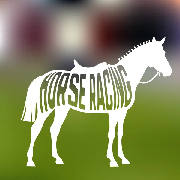 Concetto di silhouette cavallo da corsa con testo all'interno su sfondo sfocato Vettoriale Stock