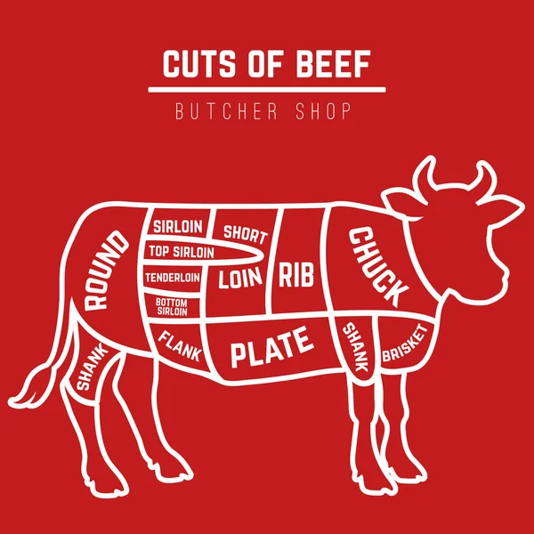 Beef cuts diagram — Stock Vector