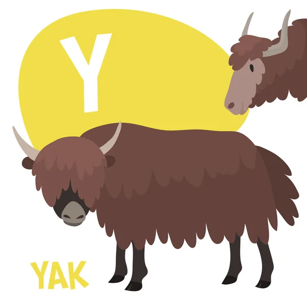 Funny cartoon animals vector alphabet letter set for kids. Y is yak — Stock Vector