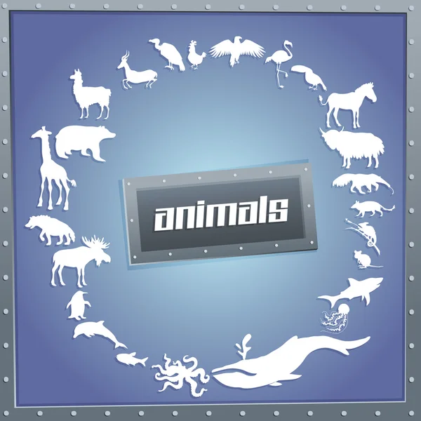 Concept blue poster for boys with animals silhouettes around with text inside. Royalty Free Stock Vectors