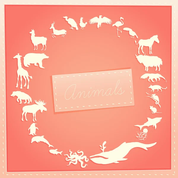 Concept pink poster for girls with animals silhouettes around text inside. Stock Illustration