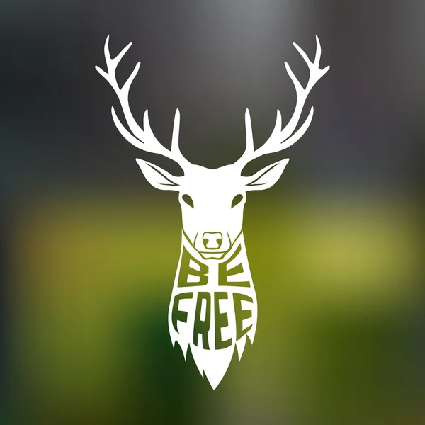 Concept silhouette of deer head with text inside be free on blur background. Royalty Free Stock Vectors