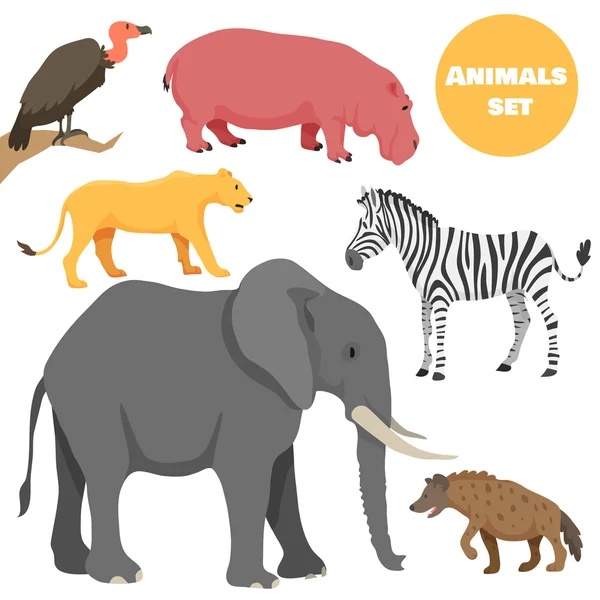 Lindos animales africanos establecidos para niños en estilo de dibujos animados. Adecuado para logotipo o emblema . — Vector de stock