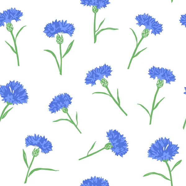 Naadloos Patroon Met Korenbloemen Blauwe Korenbloemen Een Witte Achtergrond Vectorillustratie — Stockvector