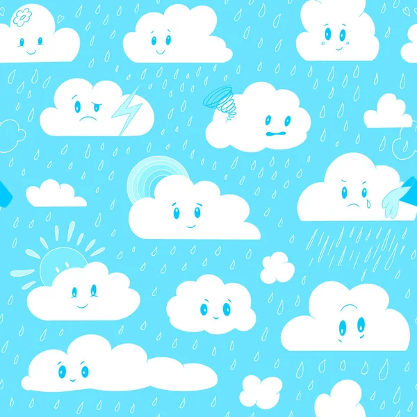 Bonitas Nubes Cielo Azul Patrón Vector Inconsútil — Vector de stock