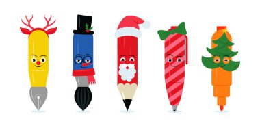 Noel ofis malzemeleri. Tasarımın için yeni yıl seti. Beyaz arkaplanda vektör illüstrasyonu.