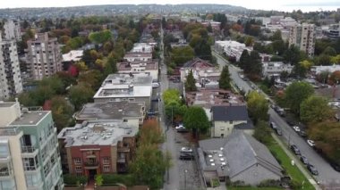 Vancouver banliyölerindeki yeşil-kırmızı ağaçların hava görüntüsü