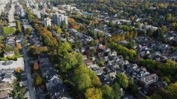 Güneşli Bir Günde Turuncu Yeşil Ağaçlarla Vancouver Hava Manzarası — Stok video