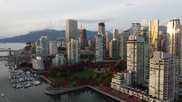 Повітряний Вид Місто Ванкувер Червоними Зеленими Деревами Восени — стокове відео