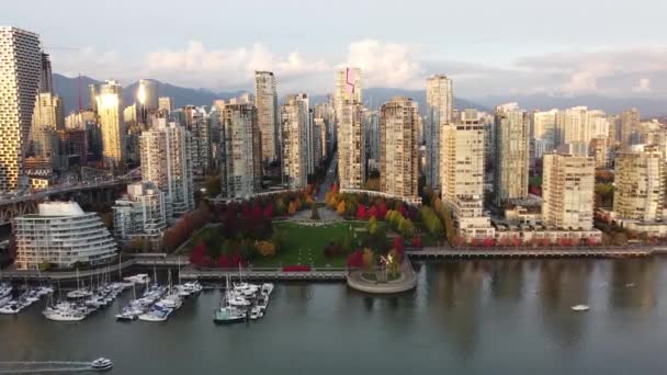 Vista Arriba Hacia Abajo Del Centro Vancouver Luz Dorada Noche — Vídeo de stock