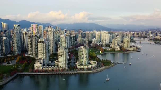 Vista Aérea Del Centro Vancouver Otoño Con Árboles Colores — Vídeo de stock
