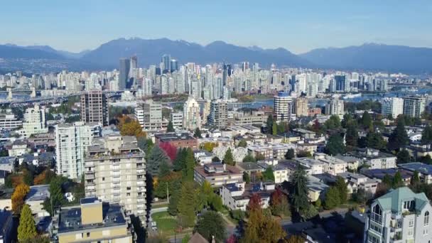 Vancouver Downtown Aerial View Sunny Day Fall Colourful Trees — Stock Video