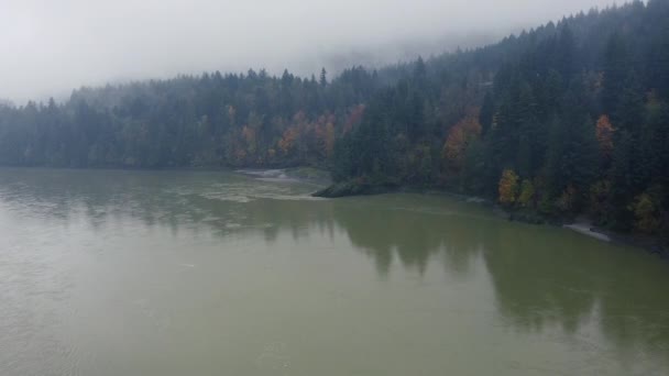 Volare Sul Fiume Selvaggio Con Foresta Autunnale Sullo Sfondo — Video Stock