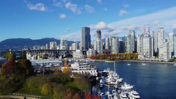 Aerial View Vancouver Downtown Fall Sunny Day — Stock Video