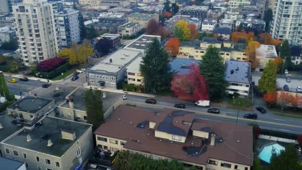 Top Utsikt Över Vancouver Hus Höst — Stockvideo