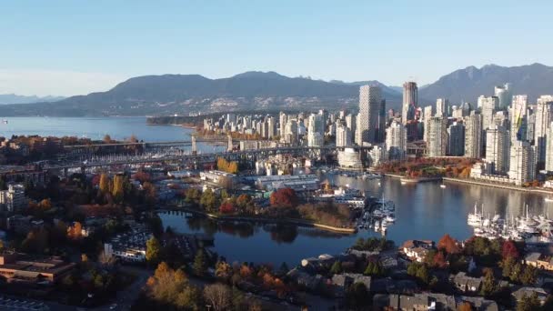 Vista Aérea Del Centro Vancouver Otoño — Vídeo de stock